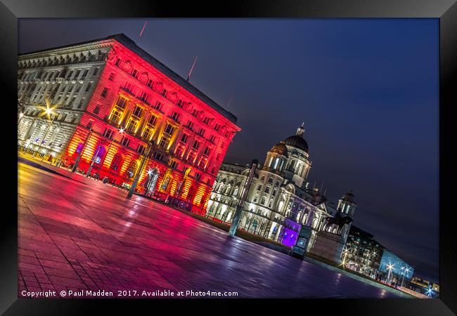 Liverpool Pier Head at Night Framed Print by Paul Madden