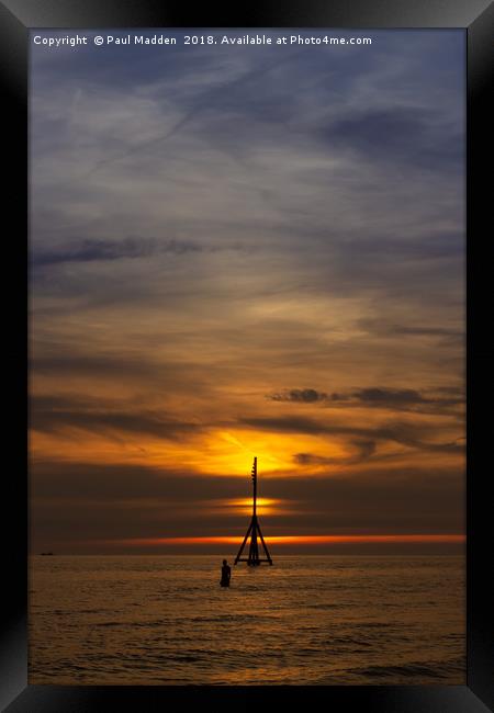 Golden Sunset At Crosby Beach Framed Print by Paul Madden