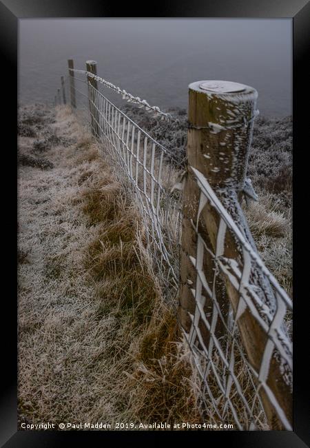 Frosted Fence at Moel Famau Framed Print by Paul Madden