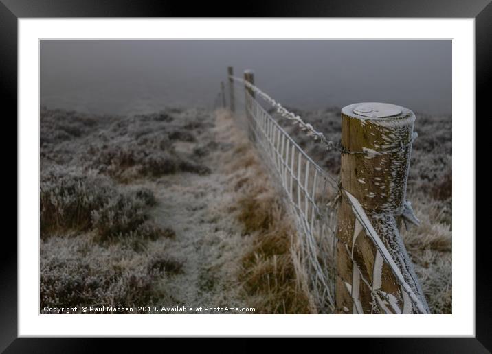 Moel Famau Frosty Fence Framed Mounted Print by Paul Madden