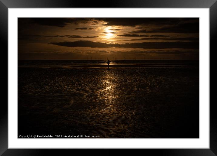 Crosby Beach Golden Sunset Framed Mounted Print by Paul Madden