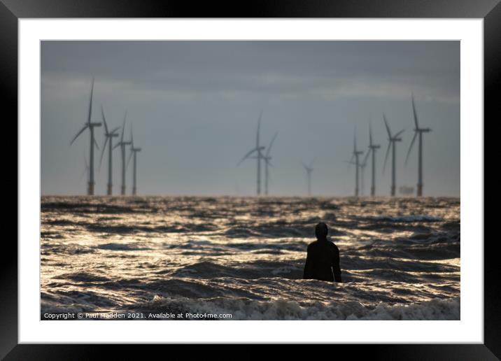 Crosby Beach Iron Man at high tide Framed Mounted Print by Paul Madden
