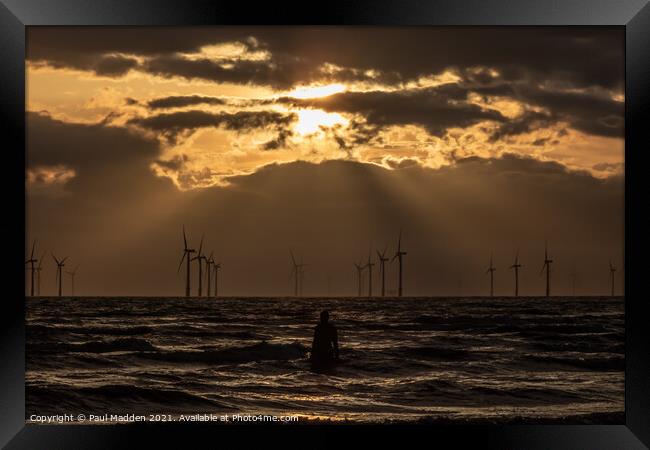 Sunset at Crosby Beach Framed Print by Paul Madden