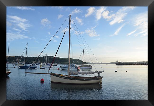 Moored Cutter At Dawn Framed Print by Malcolm Snook