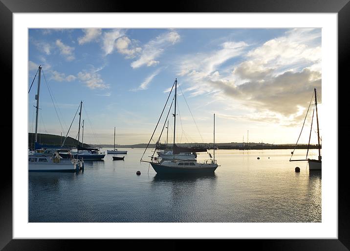 Moored yacht at dawn Framed Mounted Print by Malcolm Snook