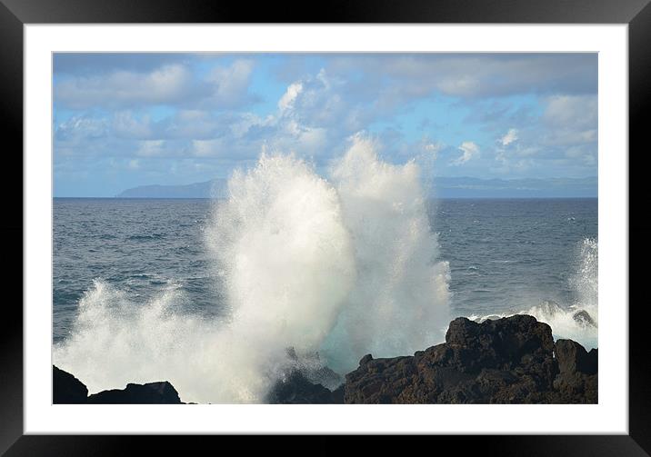 Waves crashing on lava shore Framed Mounted Print by Malcolm Snook