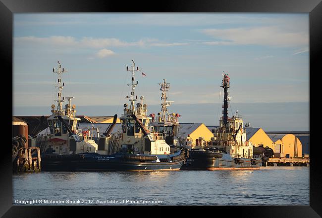 Tugs on the Swale Framed Print by Malcolm Snook