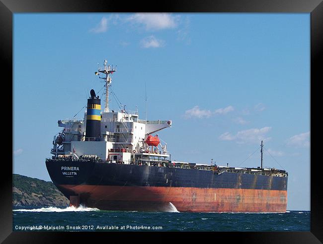 Cargo Ship on the Bosphorus Framed Print by Malcolm Snook