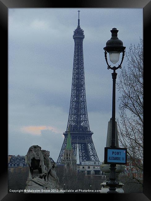 Tower Eiffel and lamp post Framed Print by Malcolm Snook