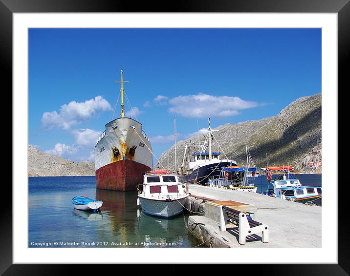 Cargo ship Dafni in Greece Framed Mounted Print by Malcolm Snook