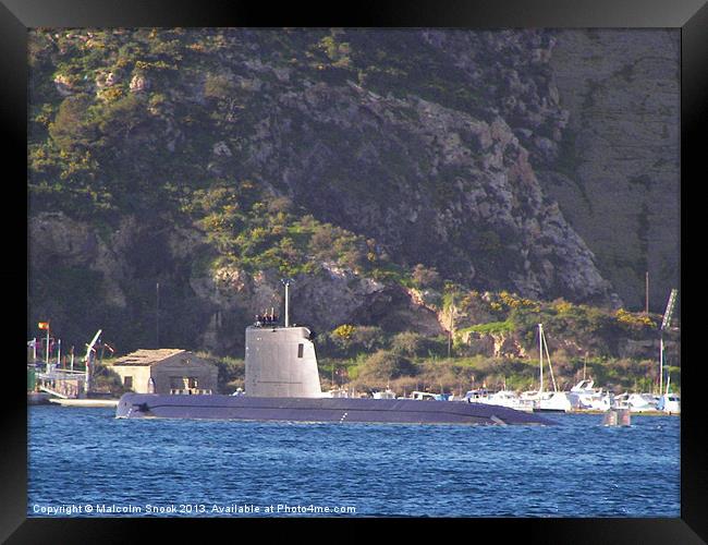 Submarine putting to sea Framed Print by Malcolm Snook