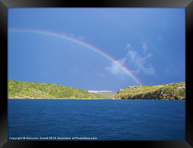 Rainbow over La Mola Framed Print by Malcolm Snook