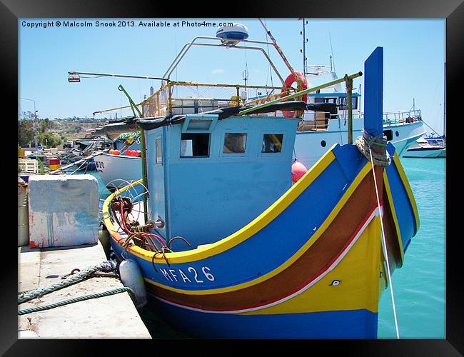 Colourful Maltese Fishing Boat Framed Print by Malcolm Snook