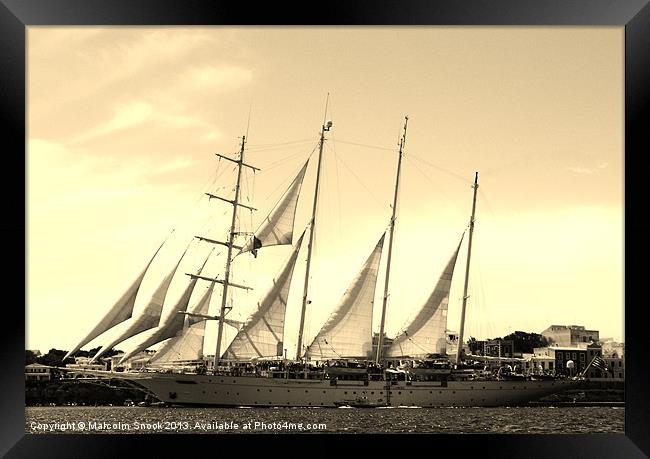 Tall ship sailing Framed Print by Malcolm Snook