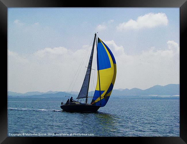 Small Yacht Large Spinnaker Framed Print by Malcolm Snook