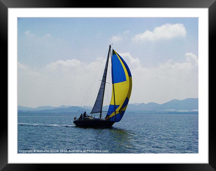 Small Yacht Large Spinnaker Framed Mounted Print by Malcolm Snook