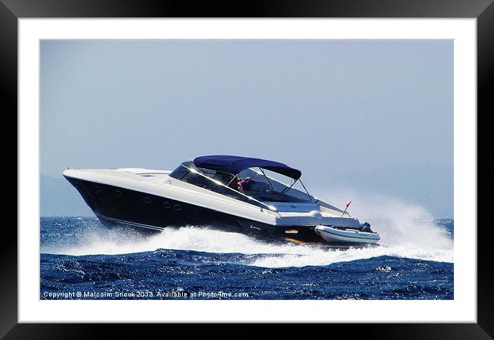 Motorboat Executing Sharp Turn Framed Mounted Print by Malcolm Snook