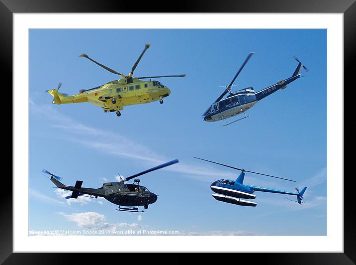 Four Helicopters Framed Mounted Print by Malcolm Snook