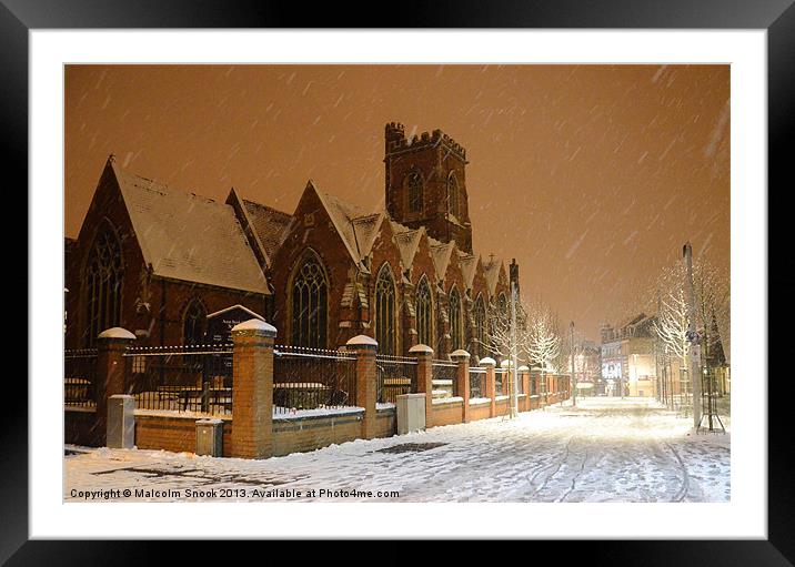 St Marys Acton in the snow. Framed Mounted Print by Malcolm Snook