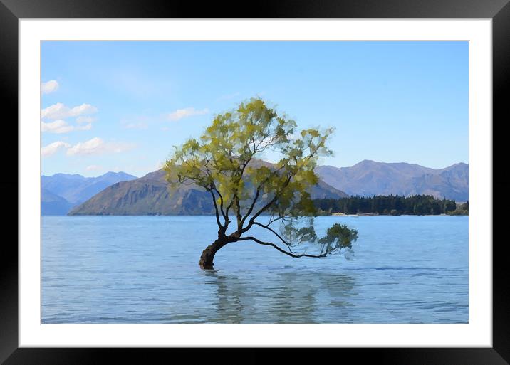 The Lonely Tree Lake Wanaka Framed Mounted Print by Malcolm Snook