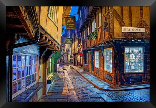 The Shambles York at Night Framed Print by Darren Galpin