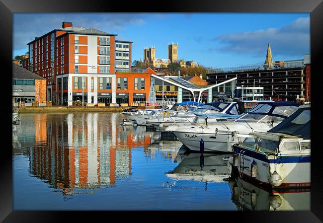 Brayford Quays and Lincoln Cathedral Framed Print by Darren Galpin