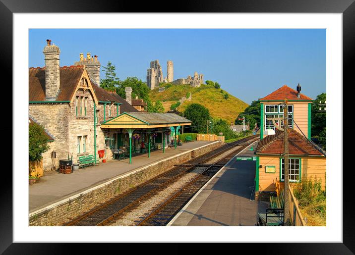 Corfe Castle and Railway Station Framed Mounted Print by Darren Galpin