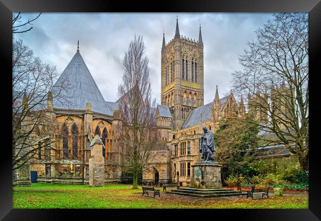 Lincoln Cathedral and Tennyson Statue Framed Print by Darren Galpin