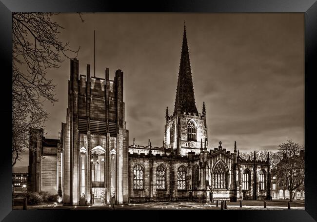 Sheffield Cathedral at Night Framed Print by Darren Galpin