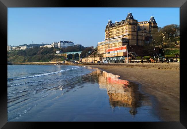 Scarborough Beach and Grand Hotel, North Yorkshire Framed Print by Darren Galpin