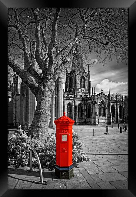 Sheffield Cathedral Red Mail Box, South Yorkshire Framed Print by Darren Galpin