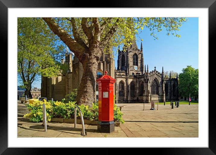 Sheffield Cathedral Red Mail Box, South Yorkshire Framed Mounted Print by Darren Galpin