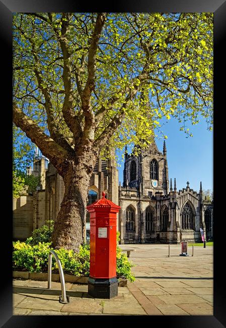 Sheffield Cathedral Red Mail Box, South Yorkshire Framed Print by Darren Galpin