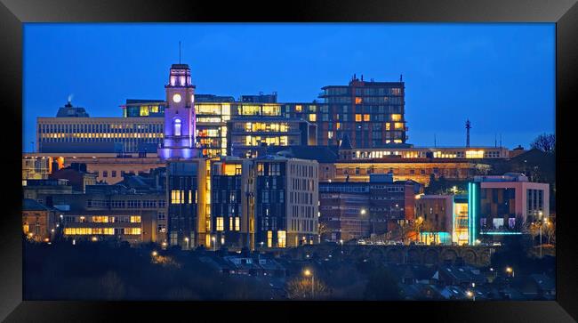 Barnsley Town Centre Panorama at Night Framed Print by Darren Galpin