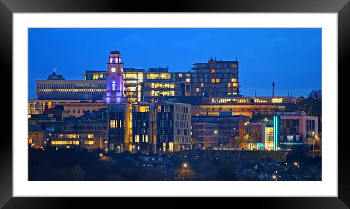 Barnsley Town Centre Panorama at Night Framed Mounted Print by Darren Galpin