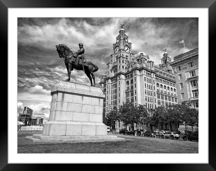 Royal Liver Building and King Edward V11 Monument  Framed Mounted Print by Darren Galpin