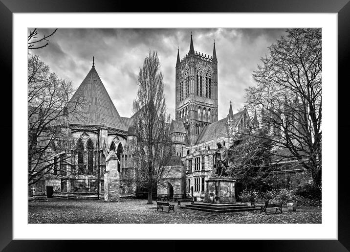Lincoln Cathedral and Tennyson Statue Framed Mounted Print by Darren Galpin