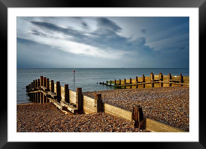 Whitstable Beach Groynes Framed Mounted Print by Darren Galpin