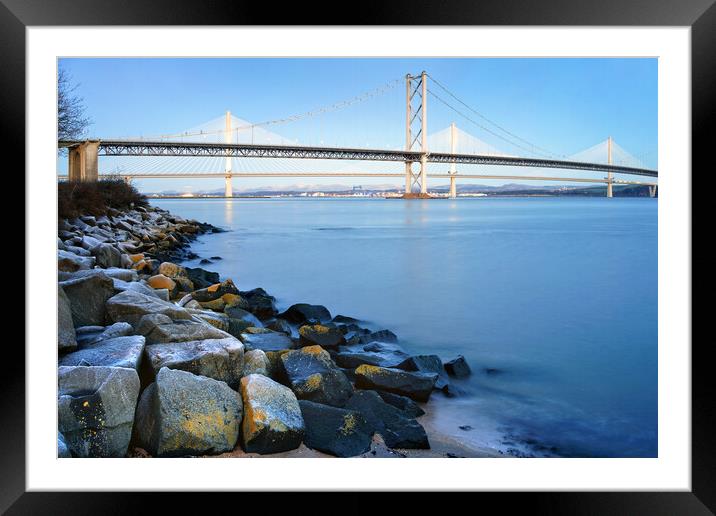Forth Road Bridge and Queensferry Crossing Framed Mounted Print by Darren Galpin