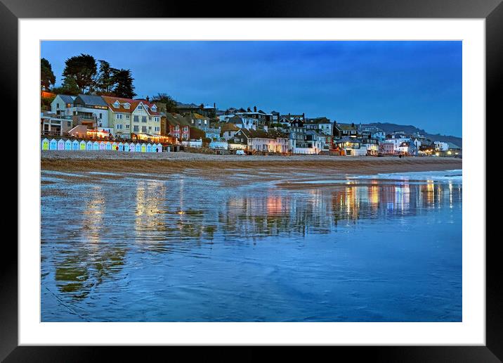 Lyme Regis at Night Framed Mounted Print by Darren Galpin