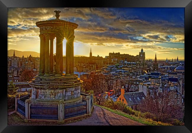 Edinburgh Skyline from Calton Hill at Sunset Framed Print by Darren Galpin