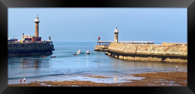 Whitby Piers  Framed Print by Darren Galpin