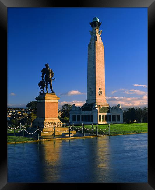 Plymouth Naval Memorial & Drake Statue Framed Print by Darren Galpin