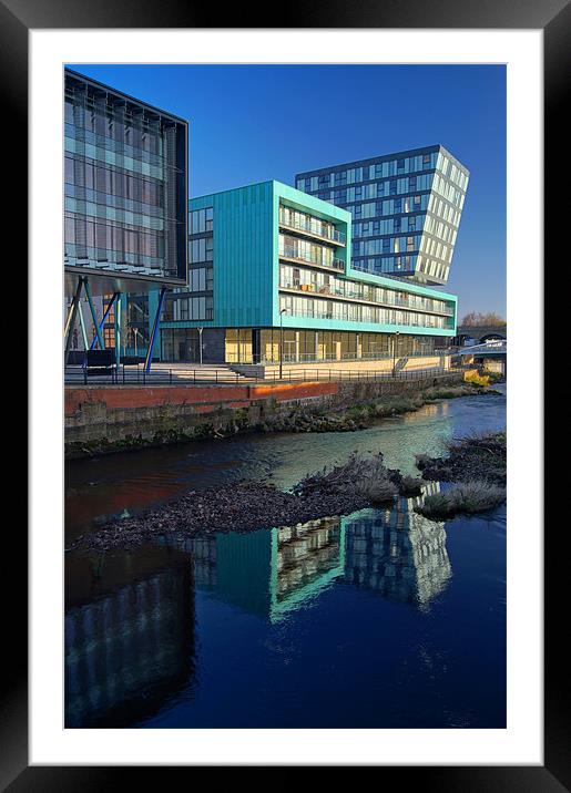 Modern Apartment Buildings next to River Don Framed Mounted Print by Darren Galpin