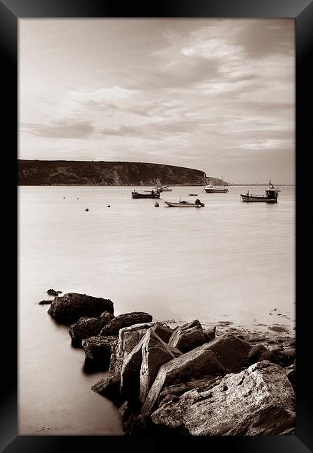 Swanage Bay in Sepia Framed Print by Darren Galpin