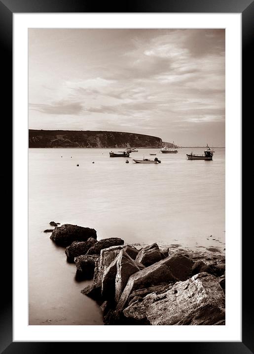 Swanage Bay in Sepia Framed Mounted Print by Darren Galpin