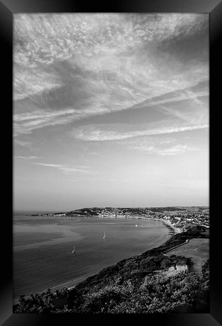 Swanage View in Mono Framed Print by Darren Galpin