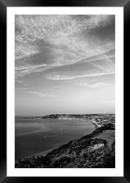 Swanage View in Mono Framed Mounted Print by Darren Galpin