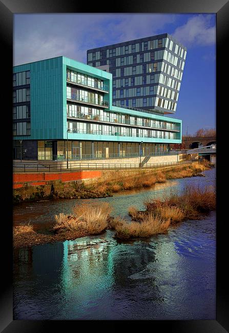 Modern Apartment Buildings next to River Don Framed Print by Darren Galpin