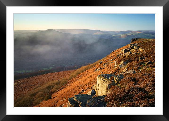 Bamford Edge and Win Hill Mist  Framed Mounted Print by Darren Galpin